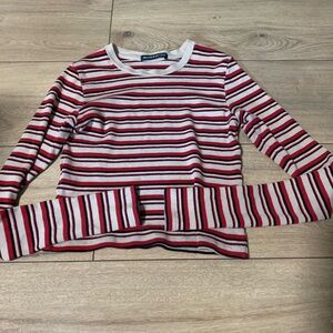 Brandy Melville Red and White Striped Long Sleeve Tee